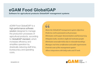 Software for agricultural products GlobalGAP management system eGAM